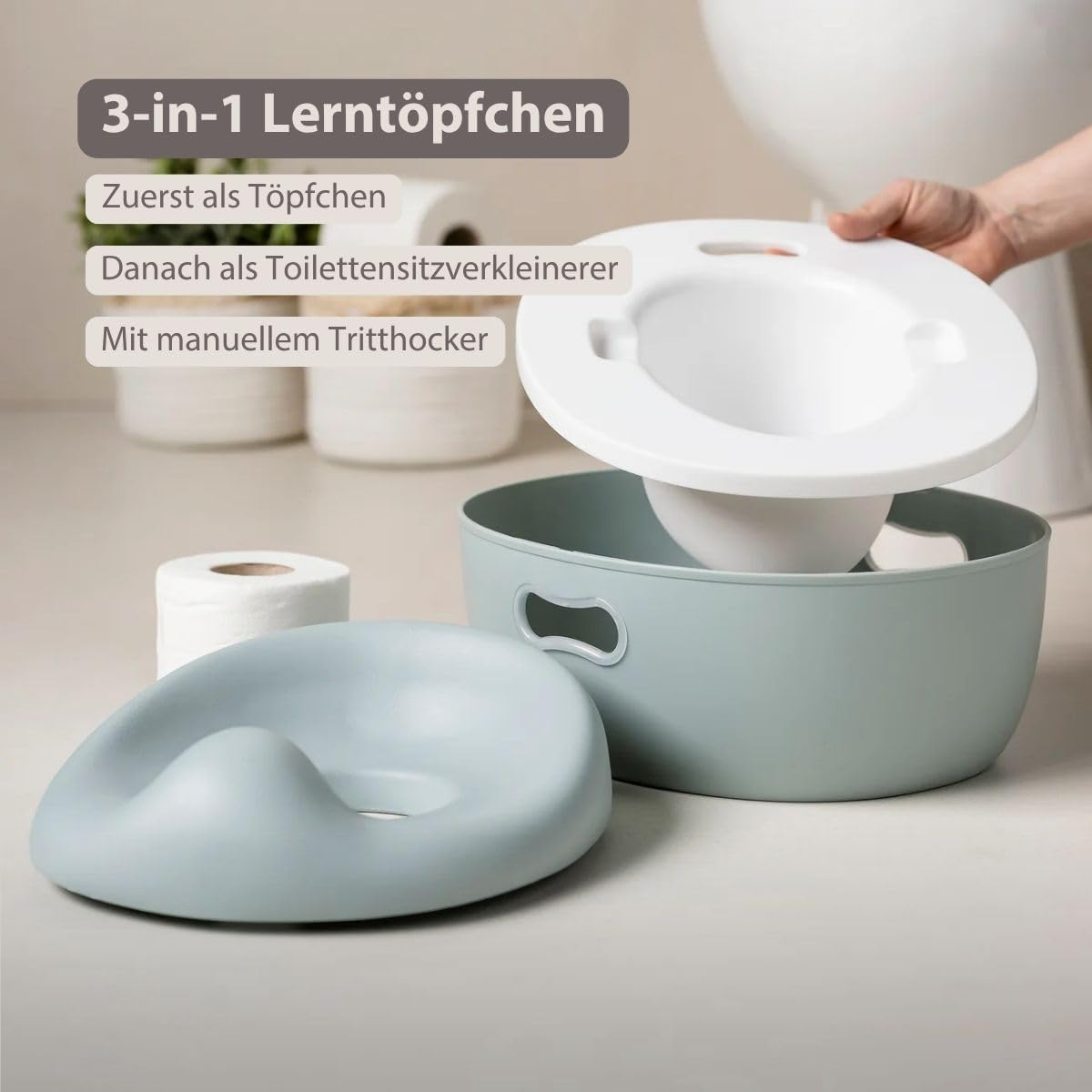 Nattou Care Babytopf 3in1 - Töpfchen + Hocker + Toilettensitz für Kinder - Einfaches Toilettentraining - Ca. 34 cm - Ab ca. 18 Monate bis ca. 4 Jahre - Care - ABS/EVA - Altrosa
