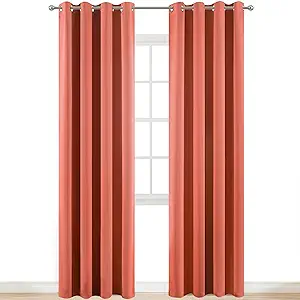 Yakamok Thermal Curtains Blackout Curtain Panels, Room Darkening Solid Grommet Top Window Drapes for Dedroom, 2 Tie Backs Included,(52x84 inch, Coral Orange, 2 Panels