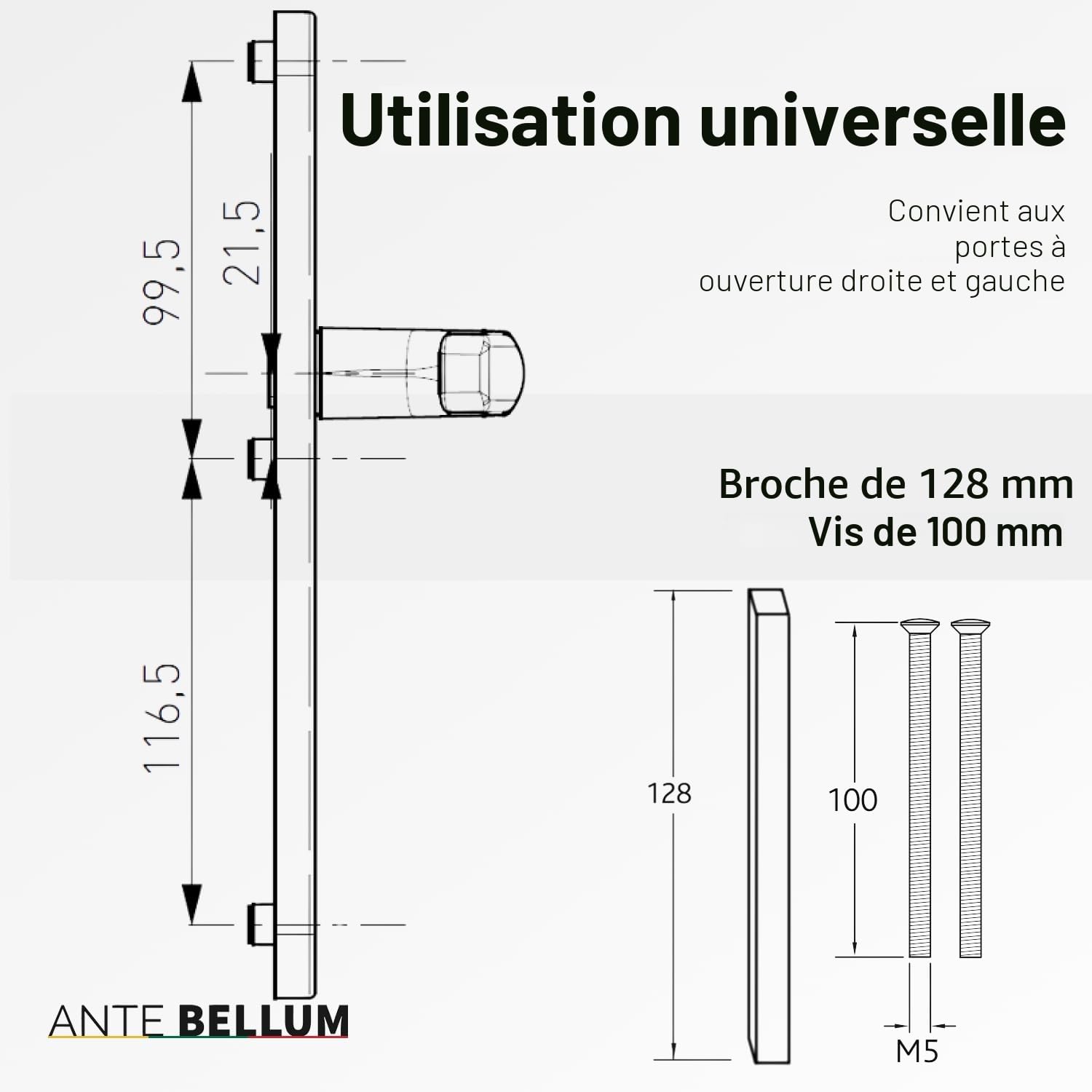 Ante bellum Set de Poignées de Porte Extérieur - Poignée en Aluminium pour Portes d'Entrée Principales et Secondaires, incl. Carré et Vis de Fixation, Optique Moderne, Montage Facile(Blanc Trafic)