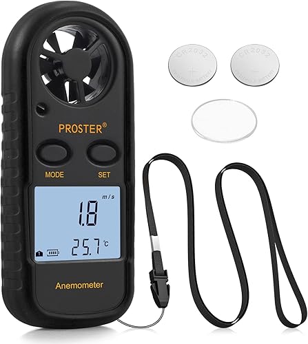 Proster Medidor de velocidad de viento portátil, medidor de viento portátil, termómetro de flujo de aire con retroiluminación LCD para surf, cometa,
