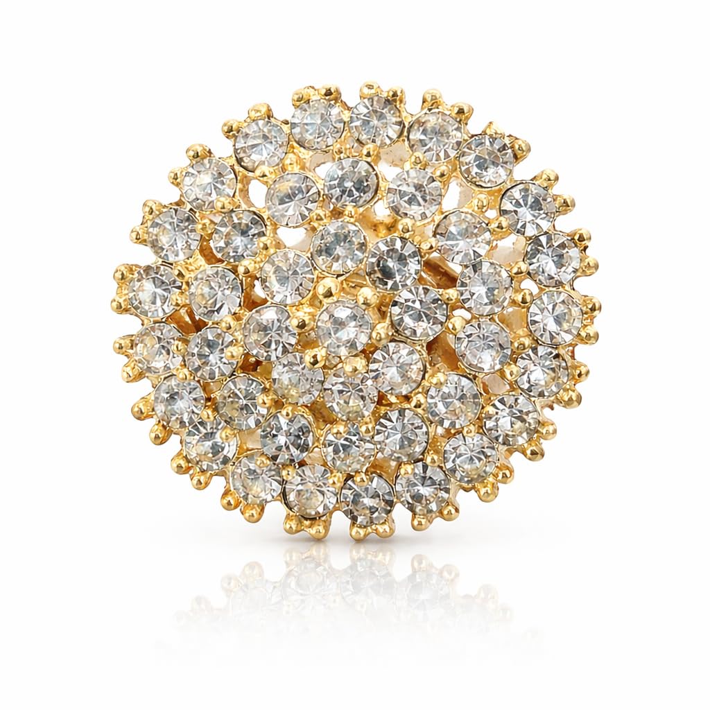 Gold Plated Diamond Look Round Statement Ring for Women & Girls | Stylish Fashion Jewellery-image-26