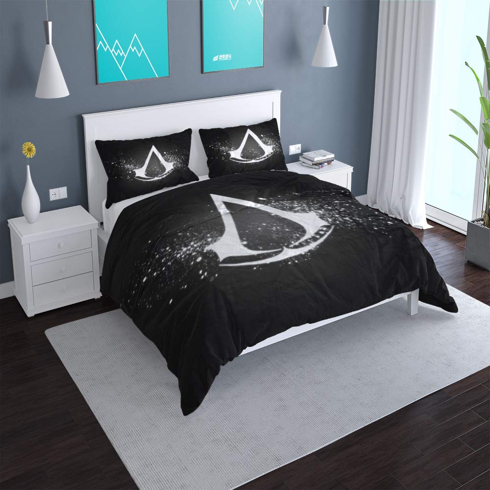 NICHIYOBI Assassin's Creed Duvet Cover Bedding Set - Duvet Cover and Pillowcase, Microfibre, 3D Digital Print, Three-Piece Bed Linen (12, King 240 x 220 cm)