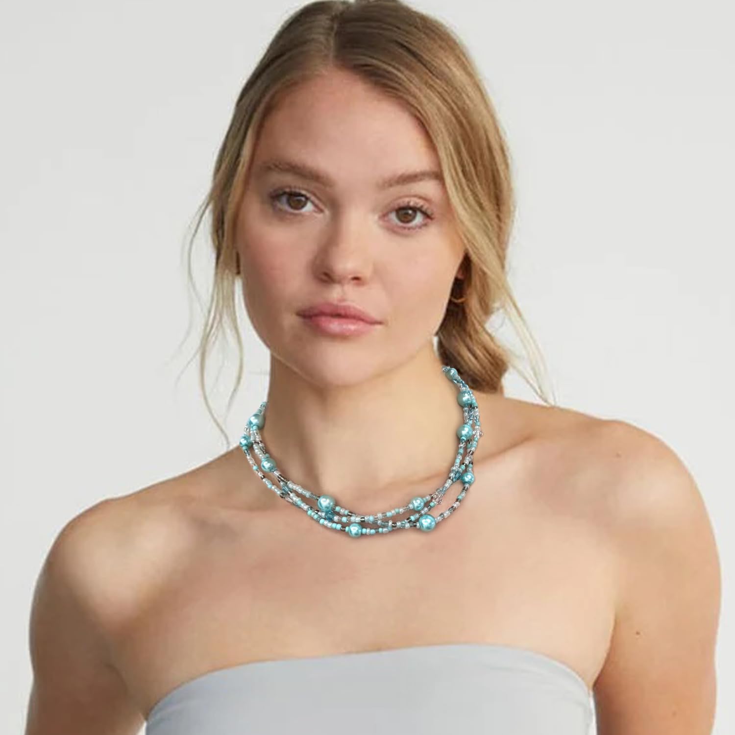 S.J JEWELRY Multi Strand Beaded Necklaces for Women Colorful Beaded Necklace Boho Necklaces for Women Summer Beach Pearl Choker Layered Necklace - Image 3