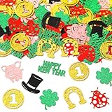 MARFOREVER Glücksbringer Streudeko Silvester Deko 2026, Konfetti Silvester mit Glitzer, Glücksschwein Kleeblatt Glücksbringer, Silvester Tischdeko für Neujahrsparty