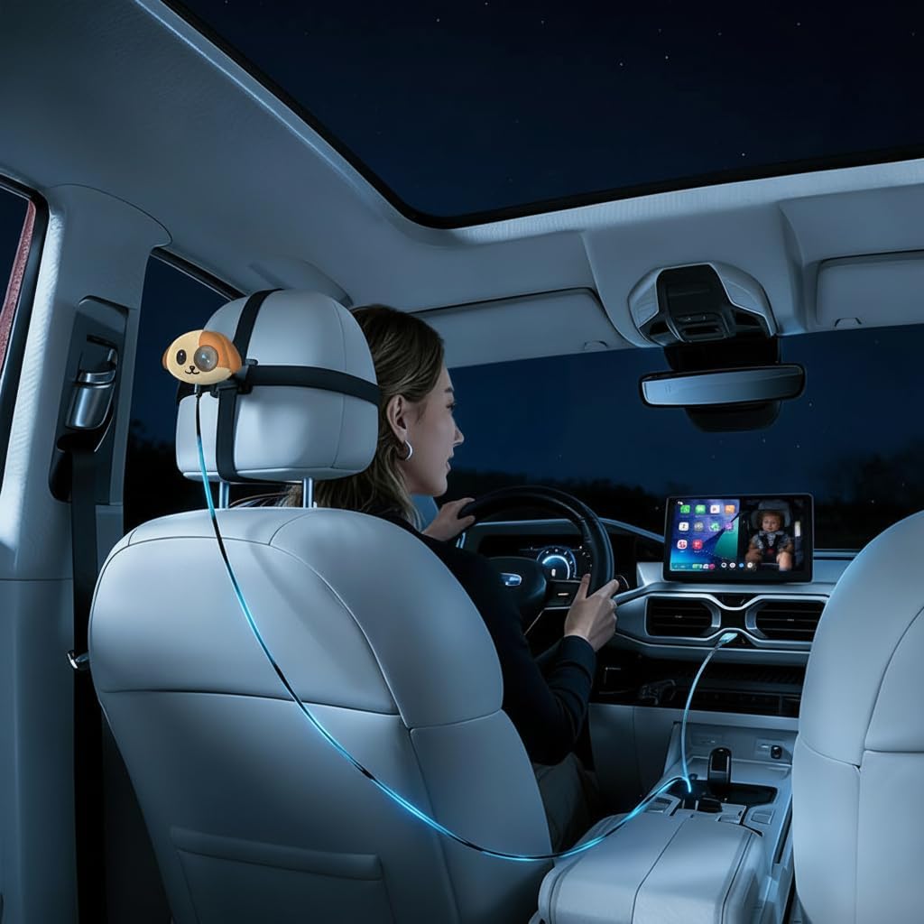 2-in-1 Baby Car Camera & Wireless CarPlay Adapter-No Extra Screen Needed, 1080P Car Baby Monitor for No-Glow Night Vision, 150° Wide Angle, Plug&Play (No Android Support)