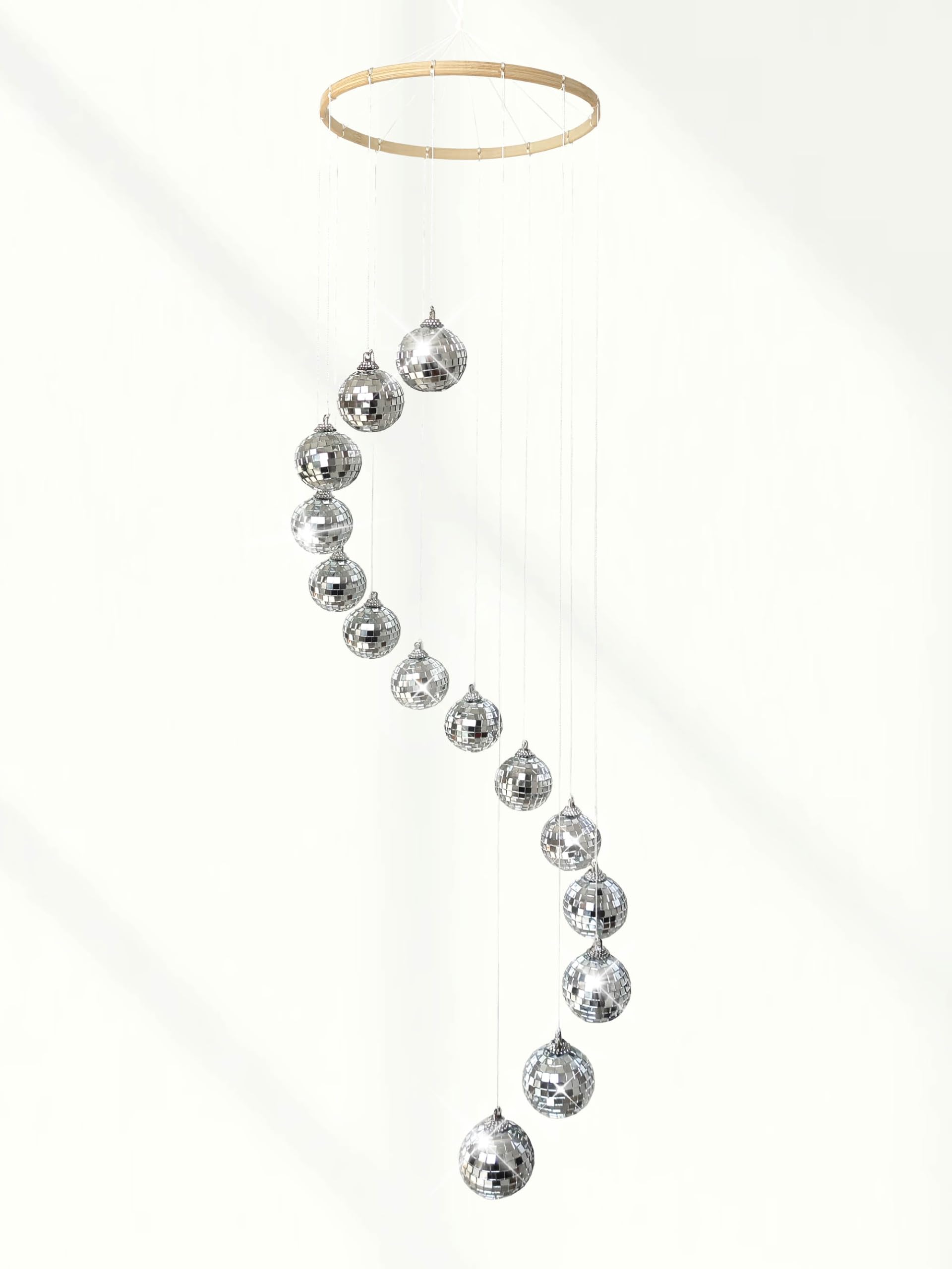 Rodudu Disco Ball Mobile Spiral Spinner Ball with Bamboo Circle, 36 Inch for Outdoor Indoor Garden Yard Patio Home Decoration Birthday Wedding Party