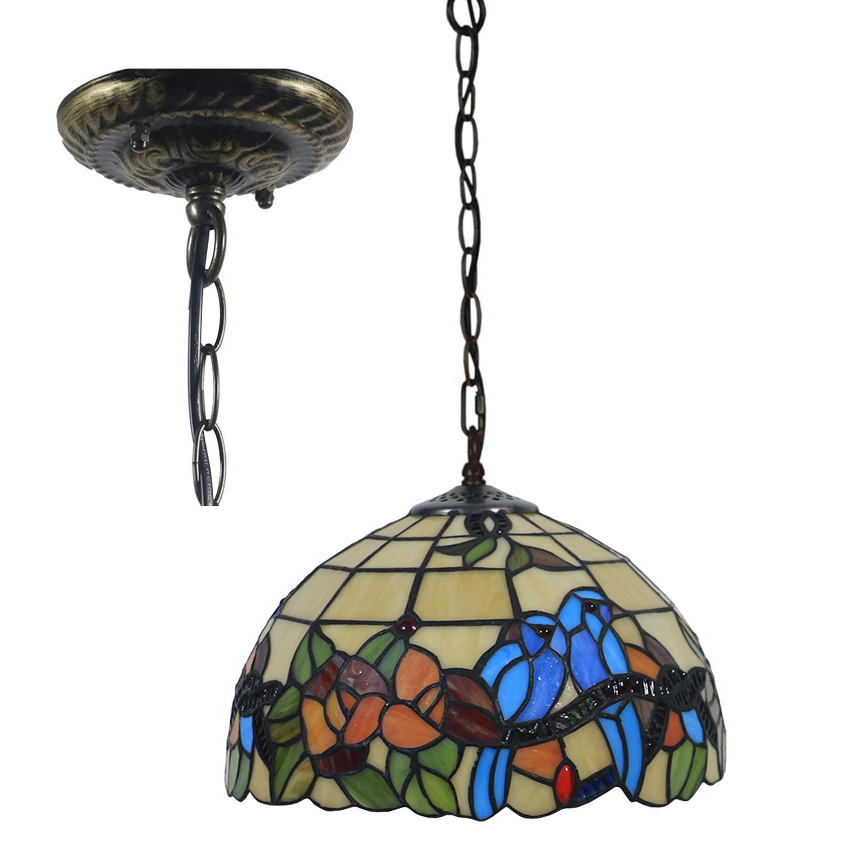 Wdcdyqdh Light Tiffany Hanging Lamp Stained Glass Ceiling Pendant Fixture With 12 Inch Wide Handmade Tulip Parrot Bird Lampshade Vintage Antique Ing For Dining Hallway Counter Kitchen
