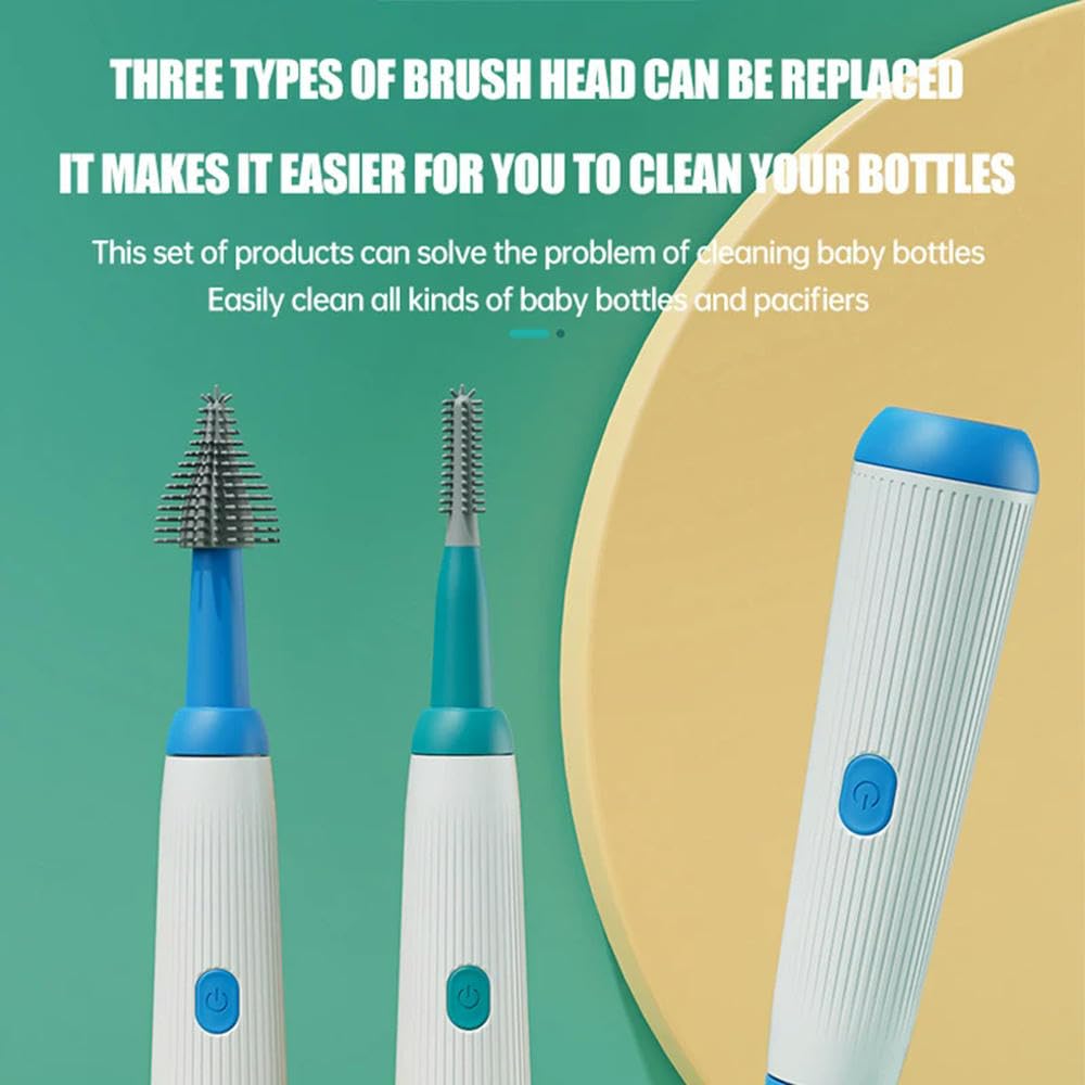 DYRBF - Juego de cepillos eléctricos para limpieza de biberones, inalámbrico, recargable, 1500 mAh, con cabezal de silicona, varilla de extensión y múltiples cabezales reemplazables para pezones y