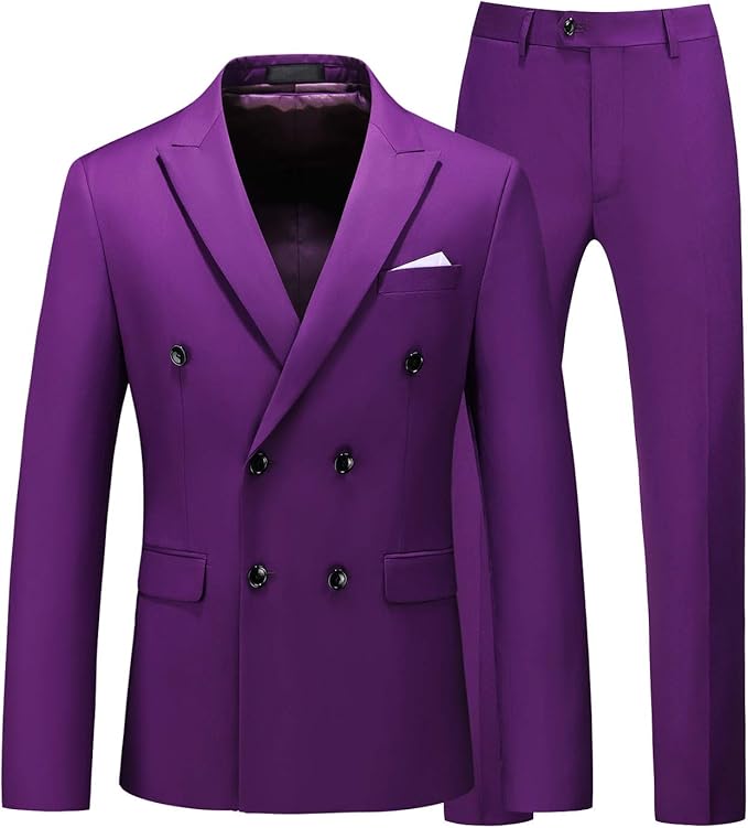 MOGU Mens 2 Piece Double Breasted Suit Slim Fit Tuxedo Blazer and Pants for Wedding Prom Homecoming