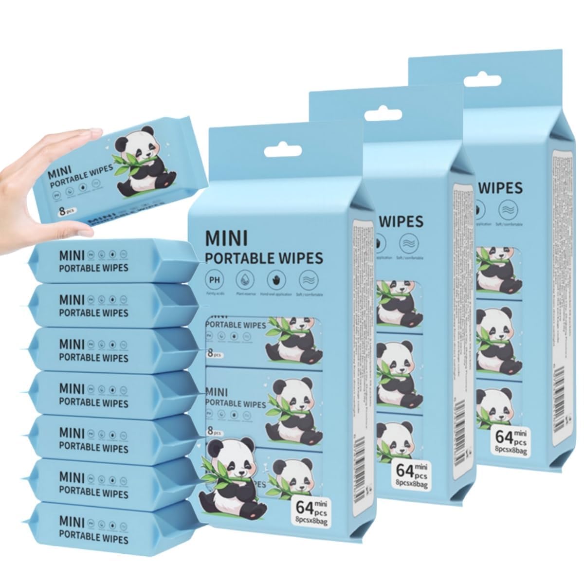 Aanahil Mini Baby Wipes β 64 Wipes Portable Pocket Water Wipes for Babies Gentle Moisturizing Wet Tissues for Hand & Face Travel Baby Wipes for Newborns, Toddlers & Kids Alcohol-Free