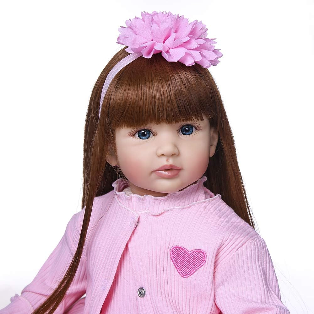 Angelbaby Doll 24 inch Adorable Reborn Toddler Girl with Long Hair That Looks Real Reborn Silicone Baby Dolls Cuddle Toys for Children Doll Sets (Pink Dress)