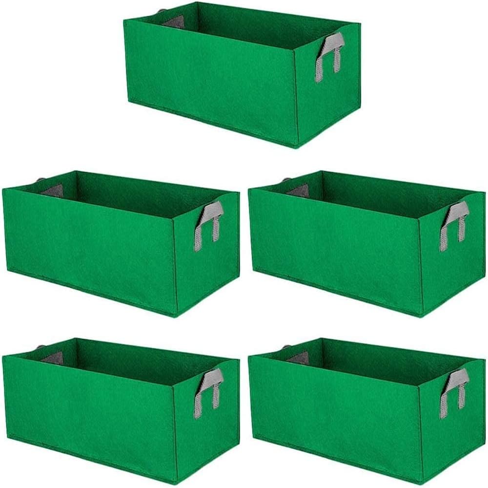 5 Pack Large Fabric Raised Planting Bed Square with Handle Felt Fabric Raised Garden Bed Flower Vegetable Plants Grow Bags Green-01-40×30×20cm