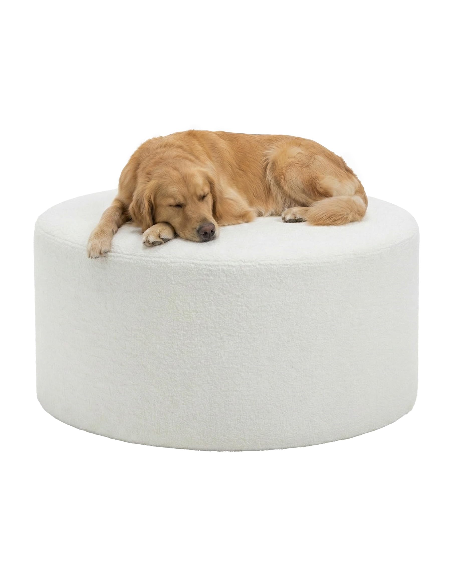 Pouf Poggiapiedi Divano Morbido Grande Pouf Rotondo 70cm in Tessuto Teddy Beige, Puff Poltrona per Camera da Letto, Seduta da Pavimento Moderna Poggia Piedi Imbottito 70x70x40cm