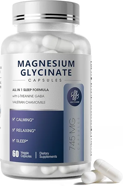 iMATCHME Magnesium Glycinate 850mg Capsules with L-Theanine, Chamomile & GABA for Sleep, Calmness, Muscle, Bone Health & Immune Support, Magnesium for Women and Men, Vegan, High-Absorption, 60 Count