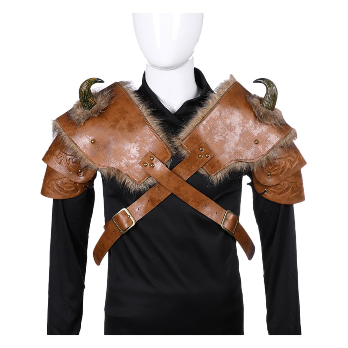 Hombreras Vikingas de Cuero PU Marrón 2 Piezas Medieval