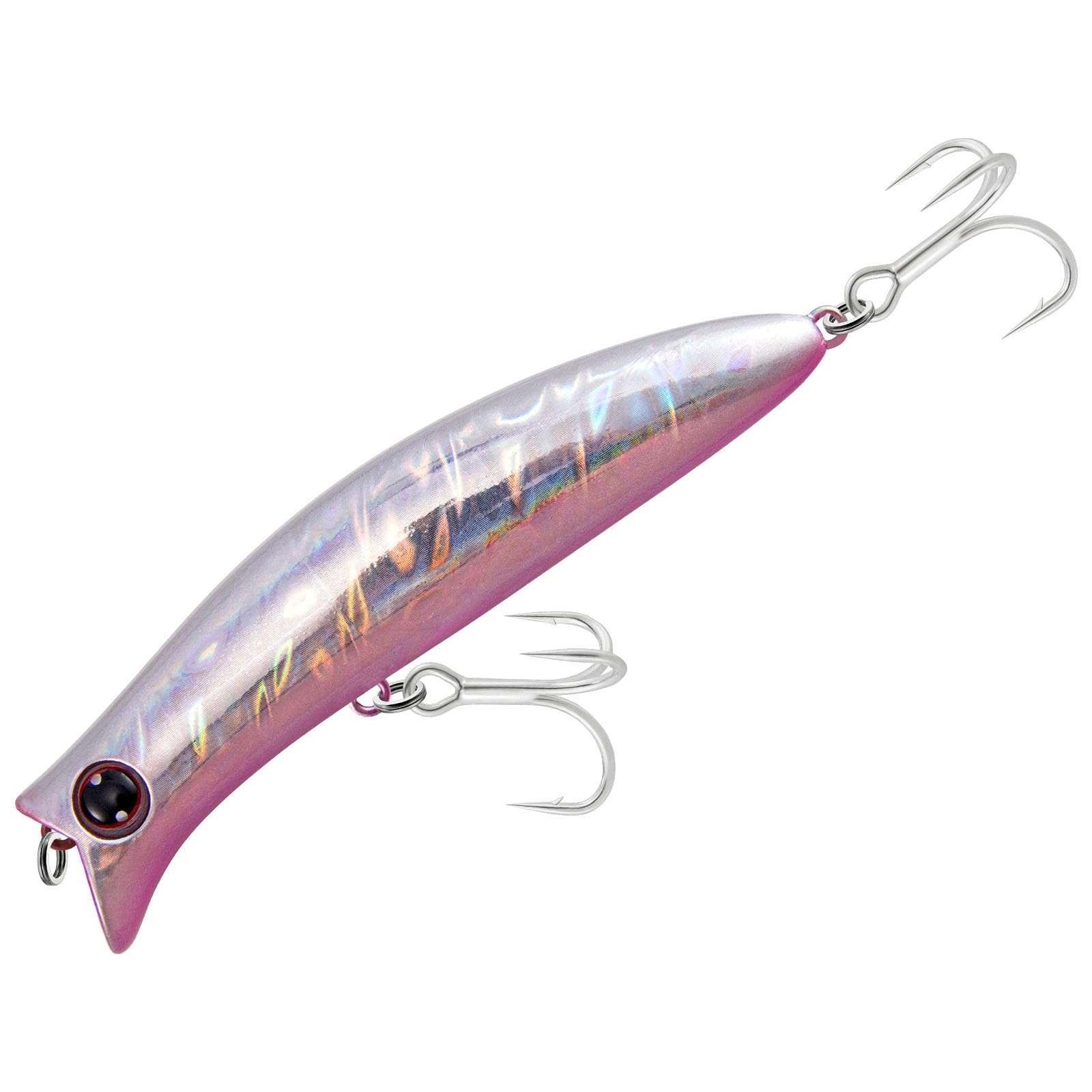 Dr.Fish Floating Lure 90mm/13g Surface Minnow Lure Treble Hooks Laser Scale Popper for Saltwater Bass Pike Bass Trout Surface Shore Fishing Color: Sliver Purple