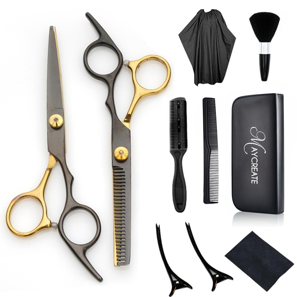 Sponsored Ad - MAYCREATE® Hair Cutting Scissors for Men Stainless Steel Professional Salon Barber Hair Dressing Scissors Barber Kit Scissors for Hair cutting Kit Haircut Dressers Scissor
