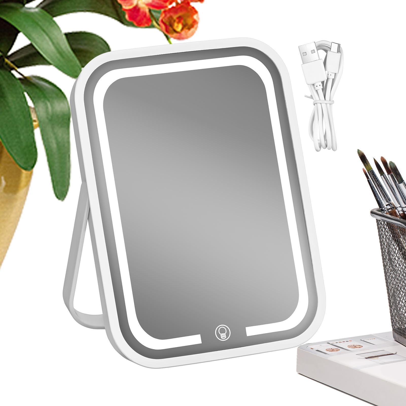Espejo de maquillaje iluminado y recargable: vidrio portátil con ayuda táctil regulable