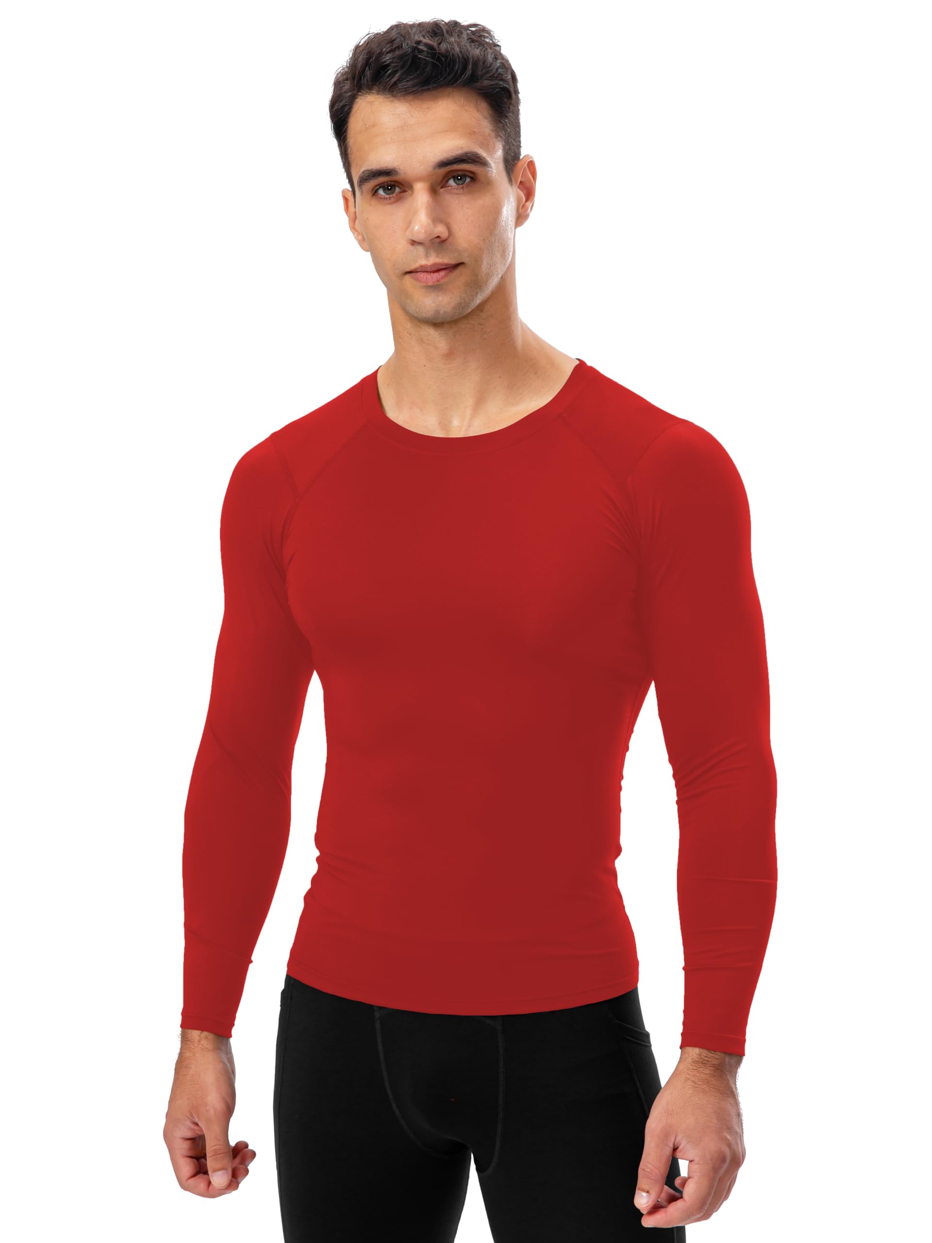 Camiseta de compresión para hombre, camiseta de manga larga para entrenamiento, atlética, ajuste seco, muscular, capa base para baloncesto y gimnasio, rojo (3-red), Mediana 2