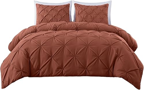 Miniatura 9 de Chezmoi Collection Berlin - Juego de edredón plisado de terracota, tamaño King, 3 piezas, suave, ligero, de microfibra, para todas las estaciones