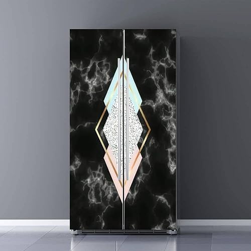 Juego de envoltorio de vinilo autoadhesivo para refrigerador, diseño geométrico de mármol con triángulos texturizados, mural para puerta, adhesivo