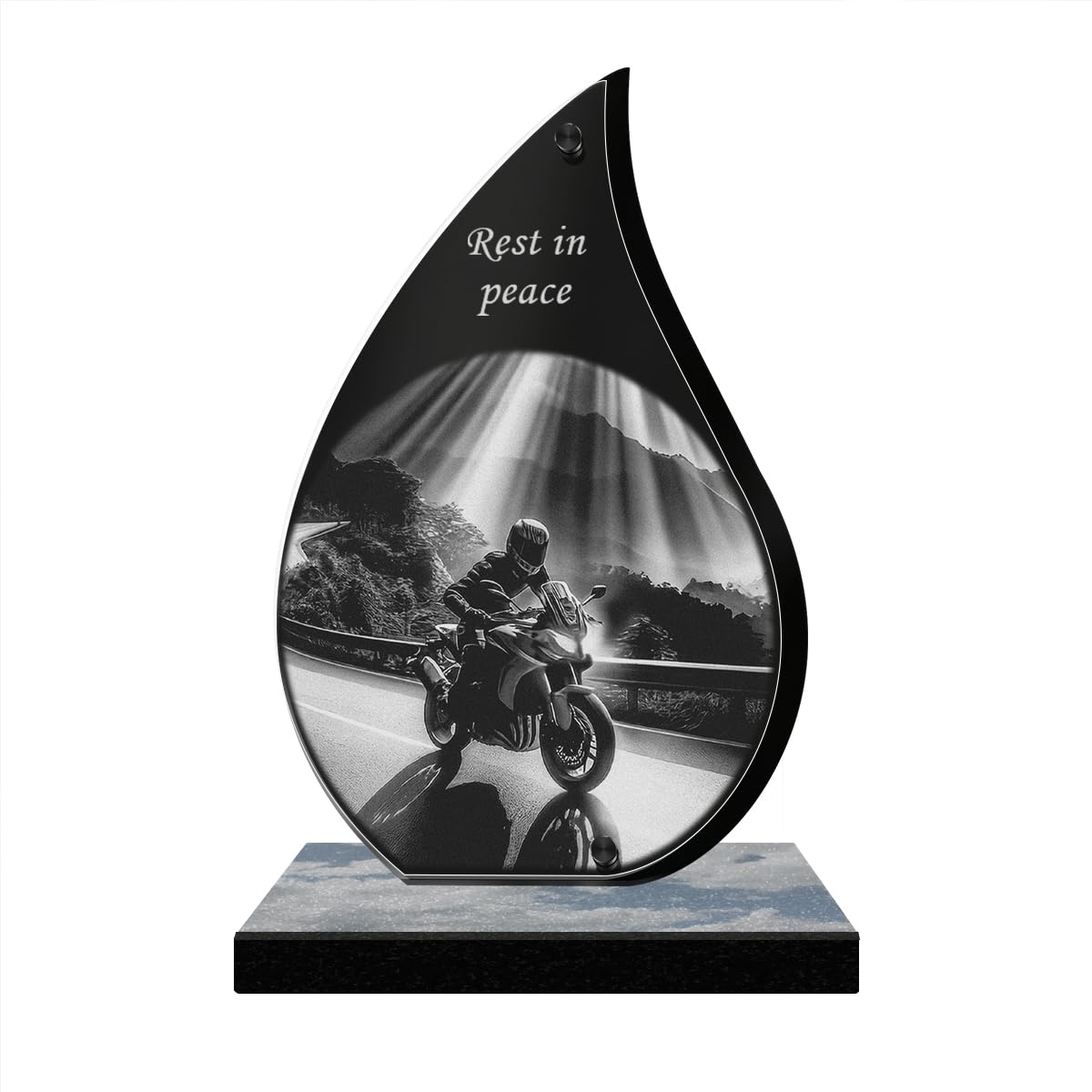 ETERNEL - Personalized Memorial Plaque Glow - Biker, Motorcycle, Rider - Customizable text, laser-engraved memorial plaque for tribute, tombstone, mortuary, ceremony, funeral