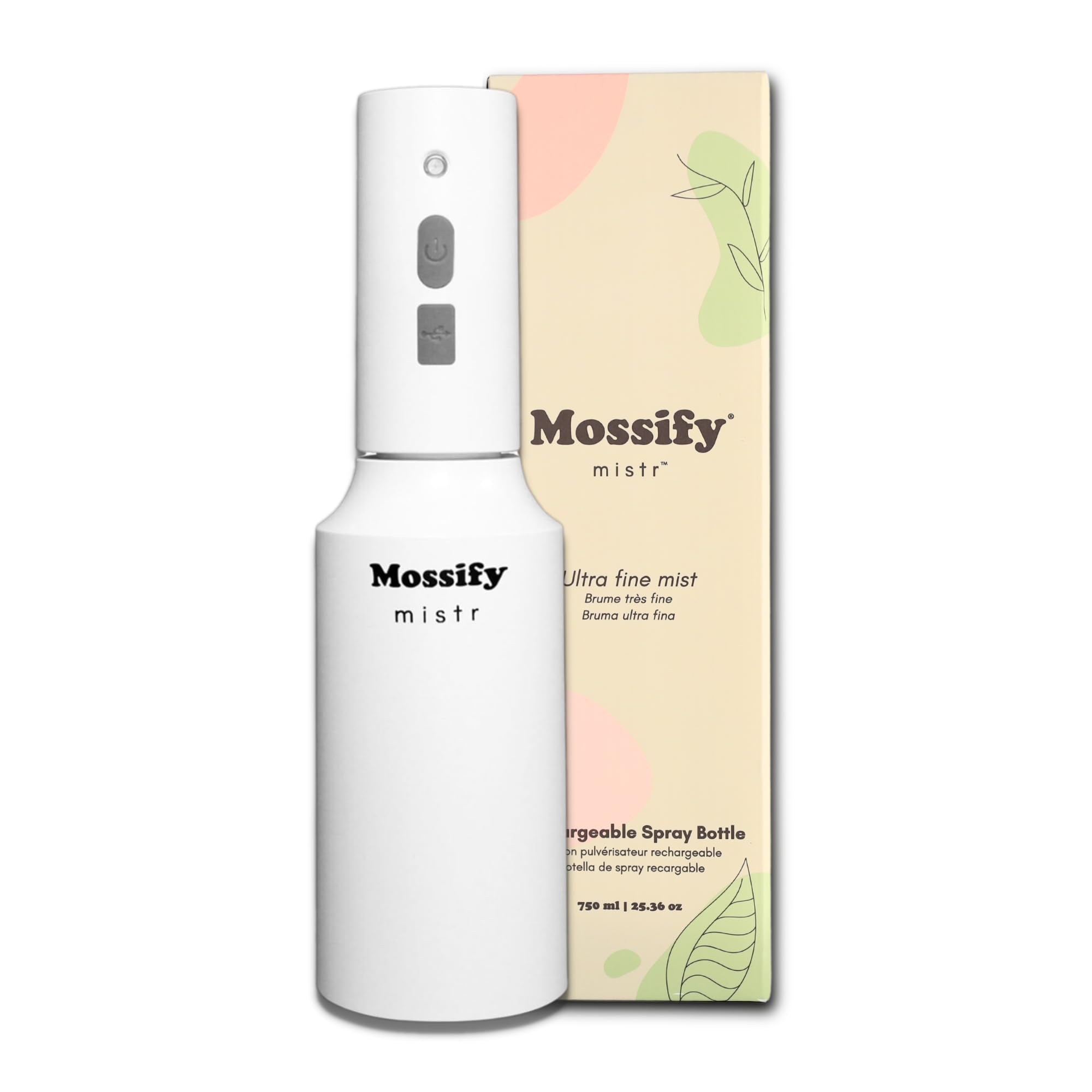 Mossify White Electric Plant Mister, Automatic Plant Mister, Continuous Water Bottle, Usb Rechargeable Spray Bottle For Plants And Home Cleaning
