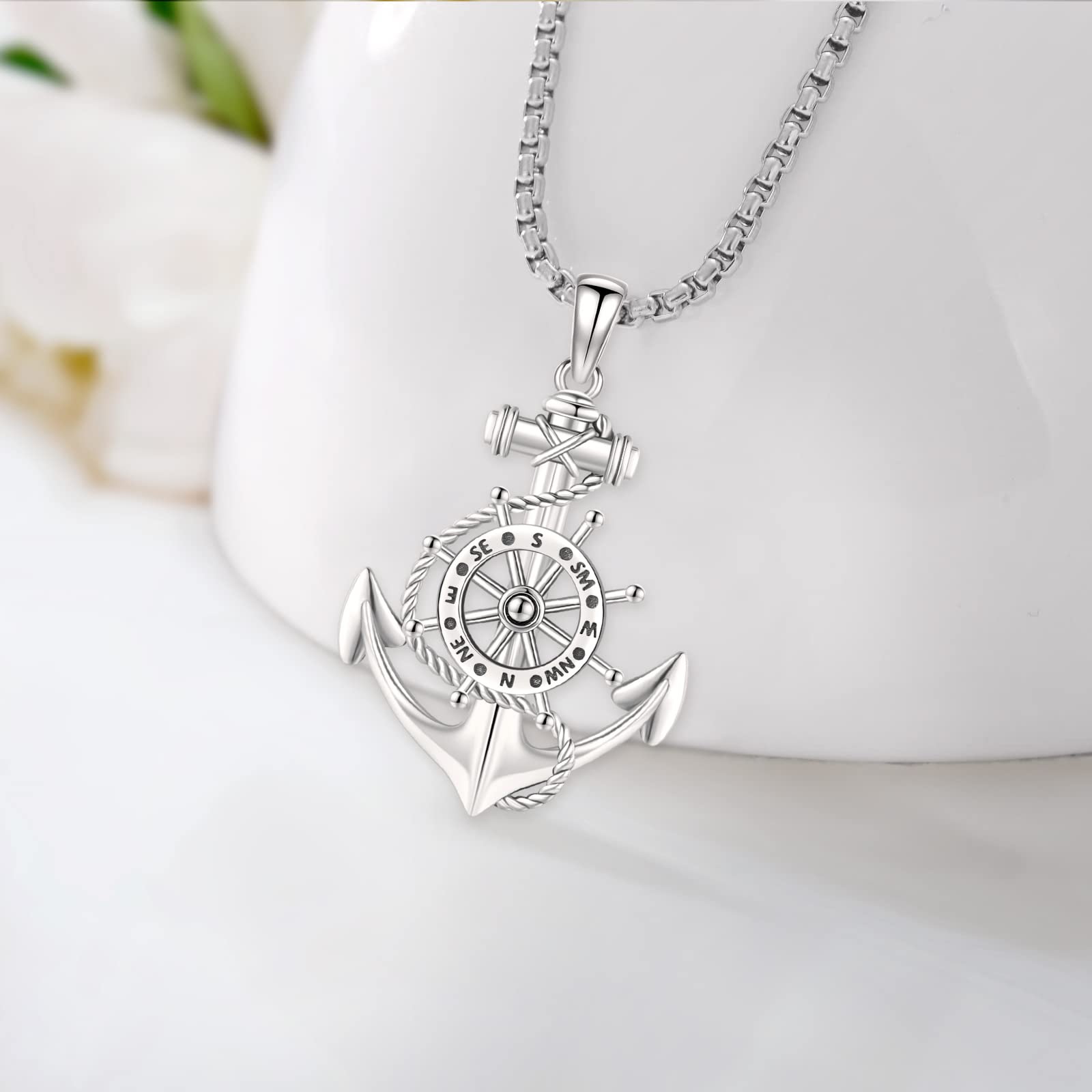 Eusense 925 Collana con Bussola in Argento Sterling Ciondolo con Bussola Regalo di Laurea Gioielli per Uomini Donne