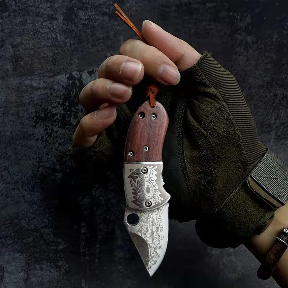 STARDW Small Folding Pocket Knife for Men Women,Damascus Pattern Folding Utility Knife,Box Cutter,Cool EDC Knife for Outdoor,Camping,Hiking,Gifts for Dad Husband Men (D)
