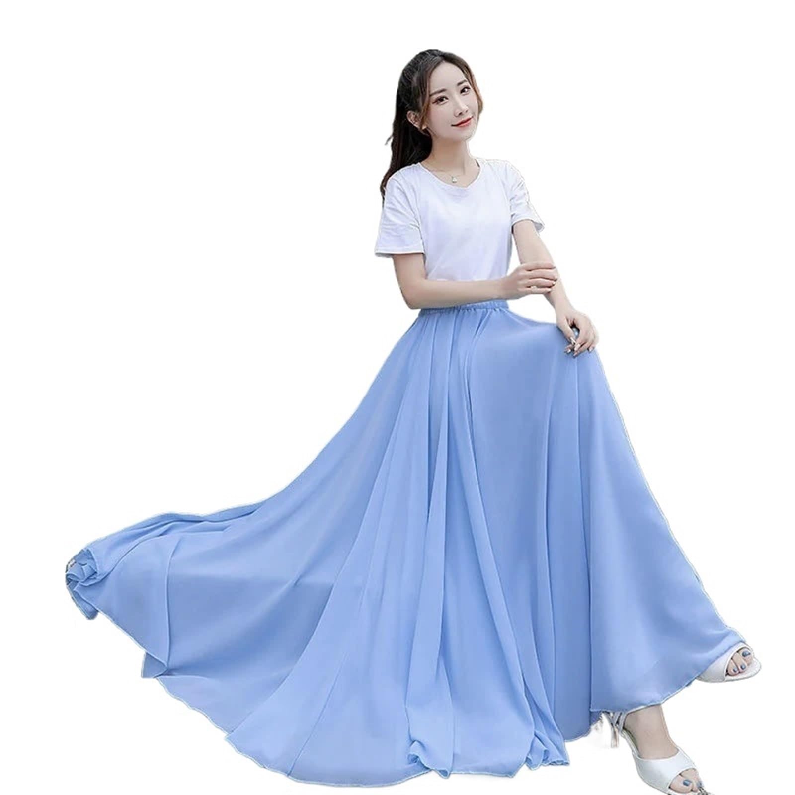 Jupette Danse Classique Fille Jupe de Danse Longue plissée à 720 degrés for Femmes, Couleur Unie, Taille Haute, en Mousseline de Soie, Grande Jupe pivotante(Ice Blue,95cm)