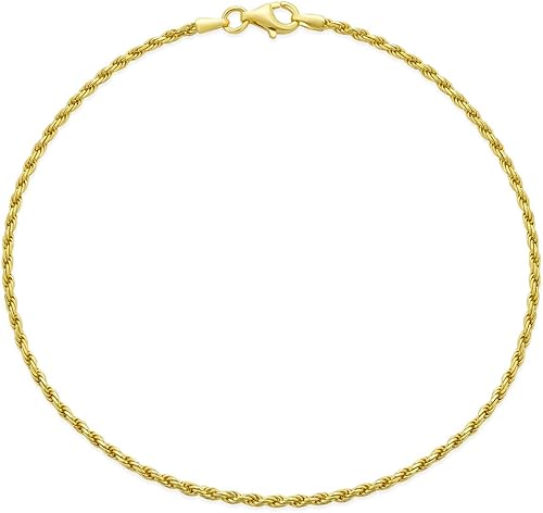 Tobillera simple y fuerte Singapur, con corte de diamante, tobillera de cadena de cuerda para mujeres y adolescentes, chapada en oro amarillo de 14