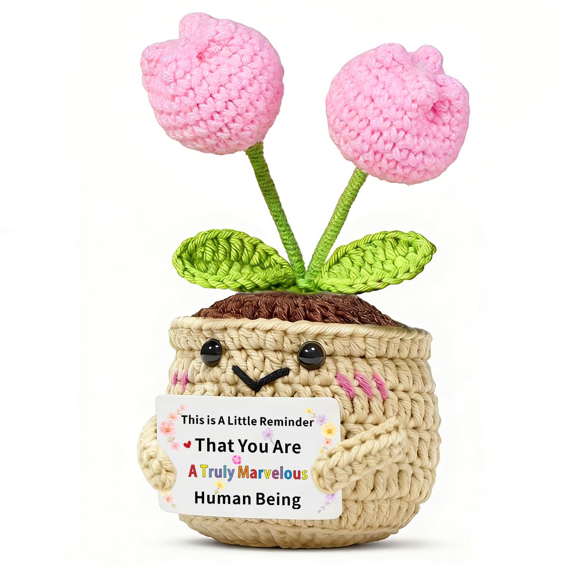 TTOVEN Thank You Gifts for Women Men Emotional Support Crochet Tulip Flowers Gifts Positive Christmas Appreciation Birthday Gift for Colleagues Friend Bestie