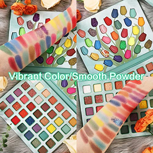 Charmcode 65 Colors Eyeshadow Makeup Palette, Neon Shimmer Matte Glitter Eye Shadow Powder Highly Pigmented Gift Set Make Up Pallet (65 Color Flower Eyeshadow Palette) #TOP1