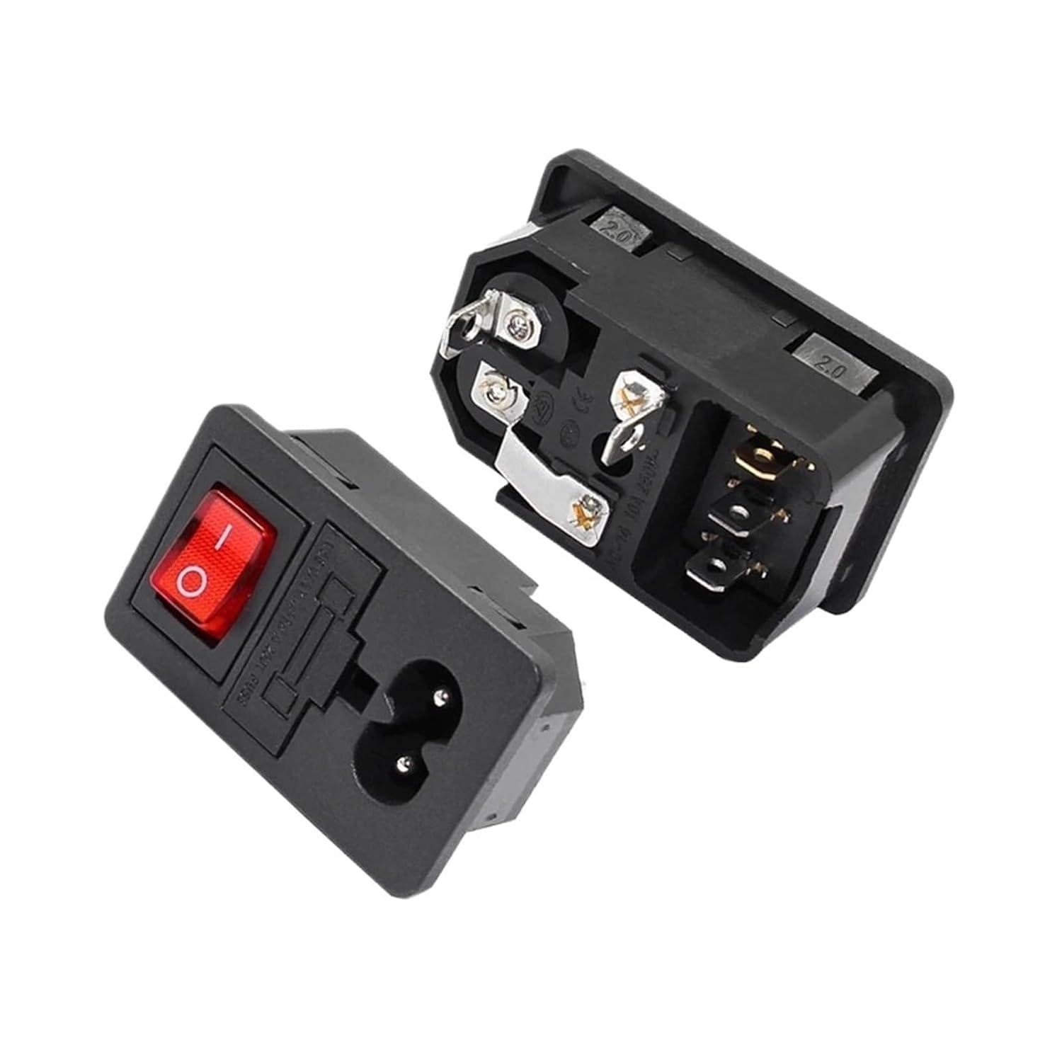 IEC320 C14 AC 3 Red LED 250V Rocker Switch 10A Fuse Female Male Connector 2 Pin Socket Mount(Ac-07)