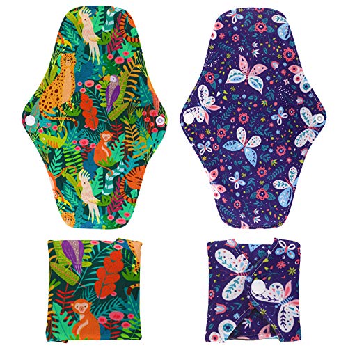 Image of Reusable Menstrual Pads (7 in 1, 25.4cm 4 Layers), Bamboo Cloth Pads for Heavy Flow with Wet Bag, Large Sanitary Pad Set with Wings for Women, Washable Overnight Cloth Panty Liners Period (Pack of 2)