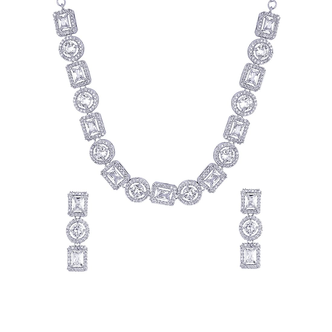Yellow Chimes American Diamond Necklace Set For Women | White Stone Silver Jewellery Set For Women | Diamond Necklace Set | Birthday Gift for Girls Anniversary Gift for Wife (B0983PYJ1P) Amazon Price History, Amazon Price Tracker