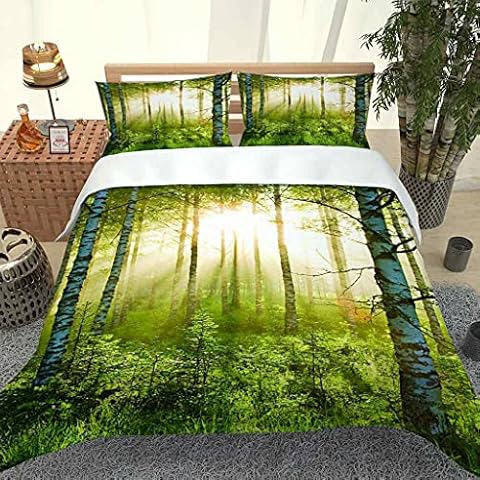 CEFCKB Bedding Duvet Cover Set Single Green woods sunshine 3 PCS Easy Care And Ultra Soft Anti Allergic Non Iron Luxury Microfiber Single Size 135x200 cm + 2 Matching Pillowcase Cover