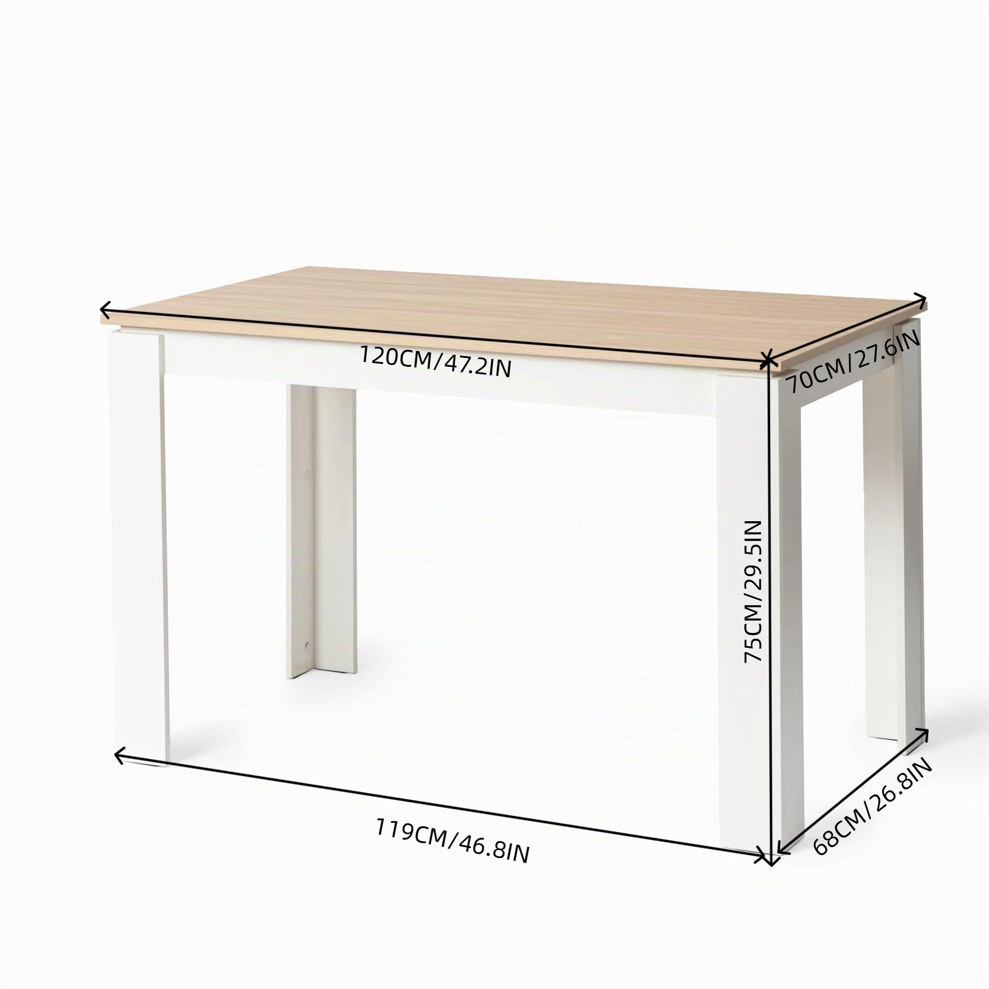 Ensemble de salle à manger rectangulaire en bois de chêne blanc avec 4 chaises blanches modernes 120 x 70 x 75 cm