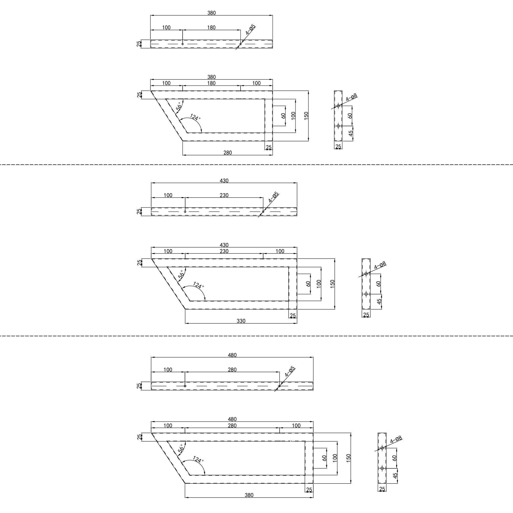 doporro Set di 2 Staffe per Lavabo Reggimensola Trapezio 380x150 mm in Acciaio Inox Nero, Supporti da Parete per Mensole, Lavabi e Portasciugamani - WH04