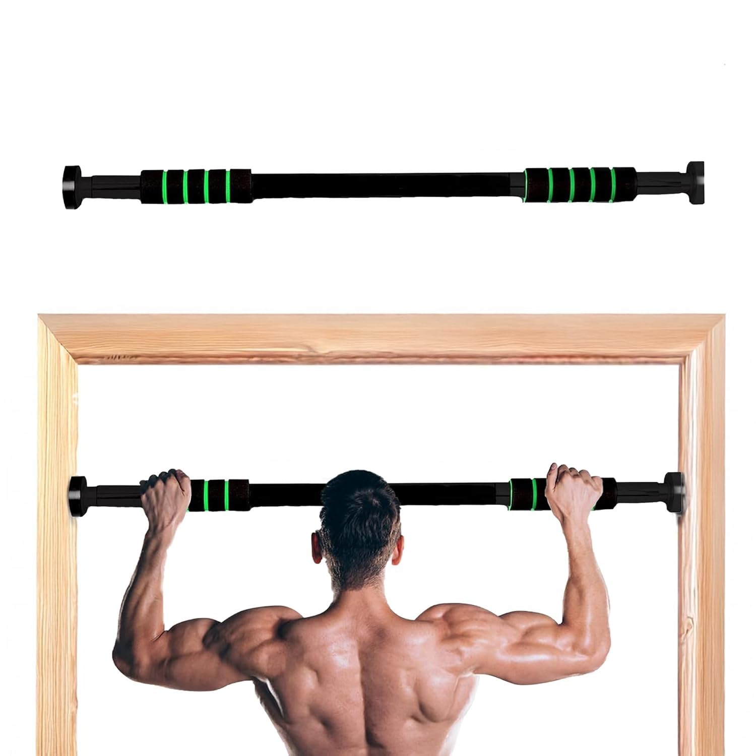 SKYCELL Door Pullup Bar for Home Pull Up Bar Wall Mounted for Home Workout Hanging Rod for Height Increase (Load Capacity: 100 KG) Non Slip Pull Up Rod & Chin Up Bar Adjustable Length 62 to 100cm Black