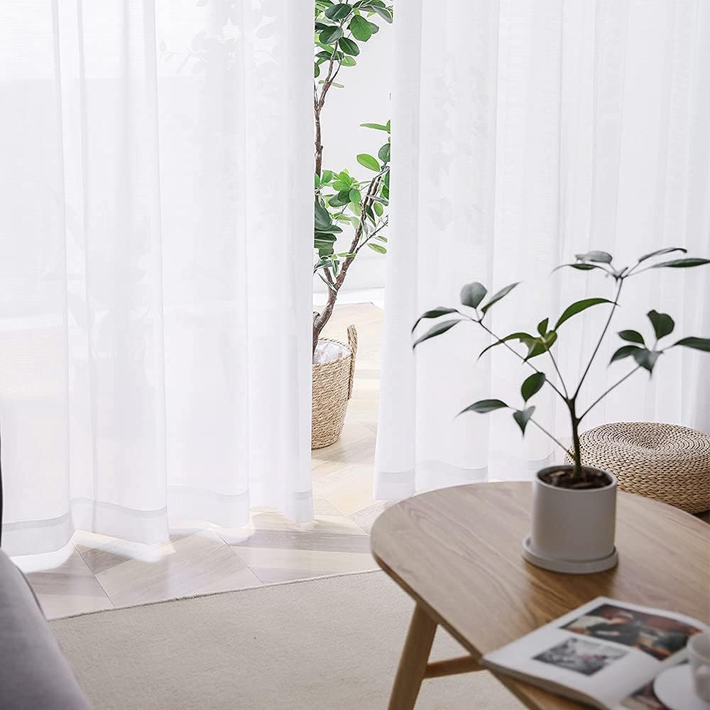 AIFY レースカーテン 2枚組 幅100×丈108cm 夜も透けない 小窓用