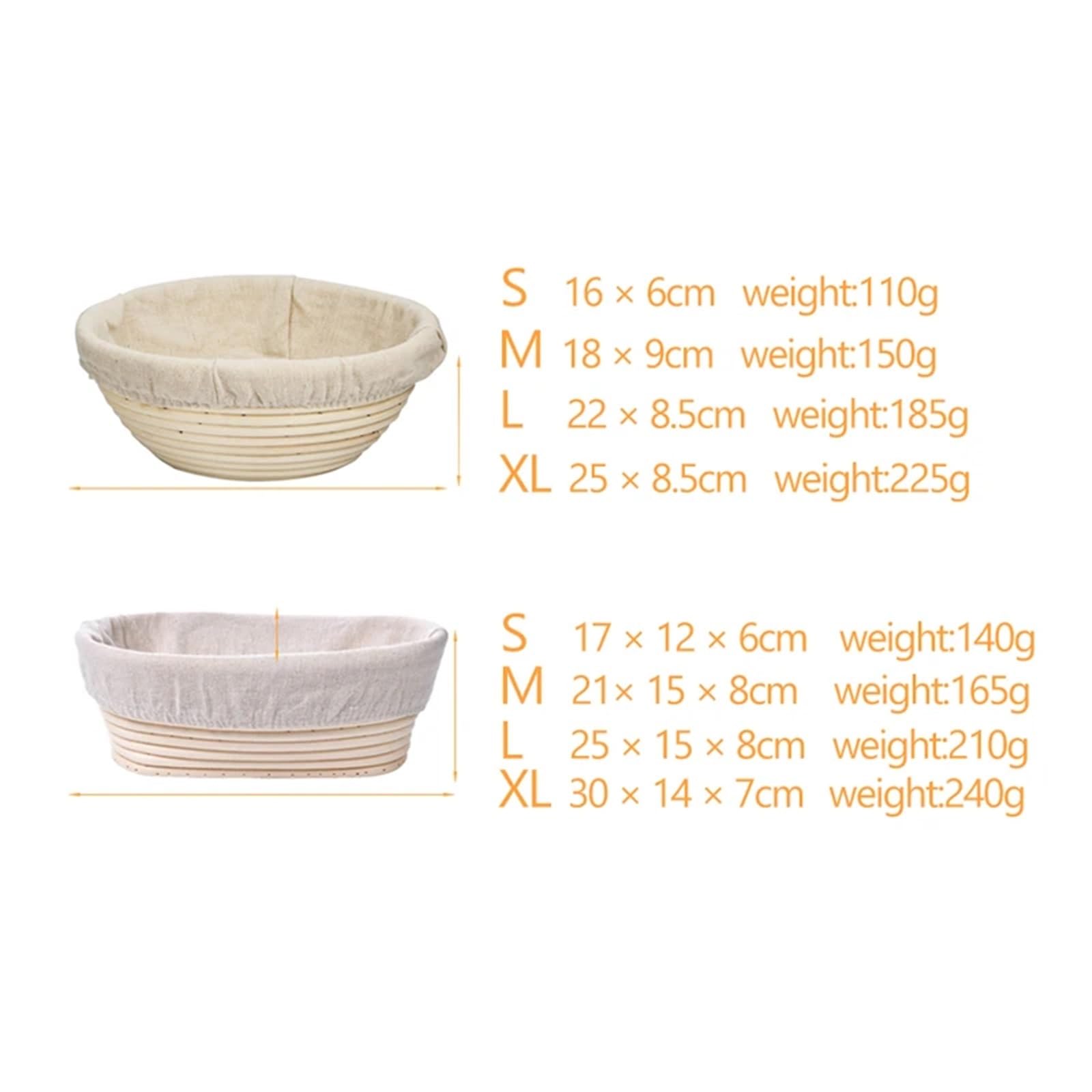 Cesta Para Fermentar Pan Juego de cestas Banneton de pan de mimbre hechas a mano con forro, cestas for prueba de pan, cesta for prueba de masa fermentada redonda/ovalada(Oval-25 * 15 * 8cm)