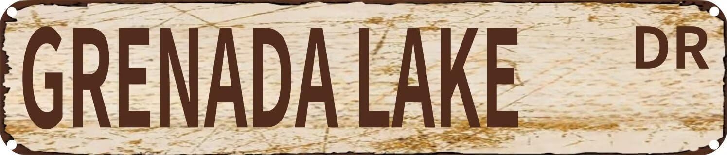 Vintage Tin Sign Retro Metal Wall Decor GRENADA LAKE DR Rustic Aluminum Plaque for Home,Bar,Kitchen,Garage,Man Cave 4x16 Inch