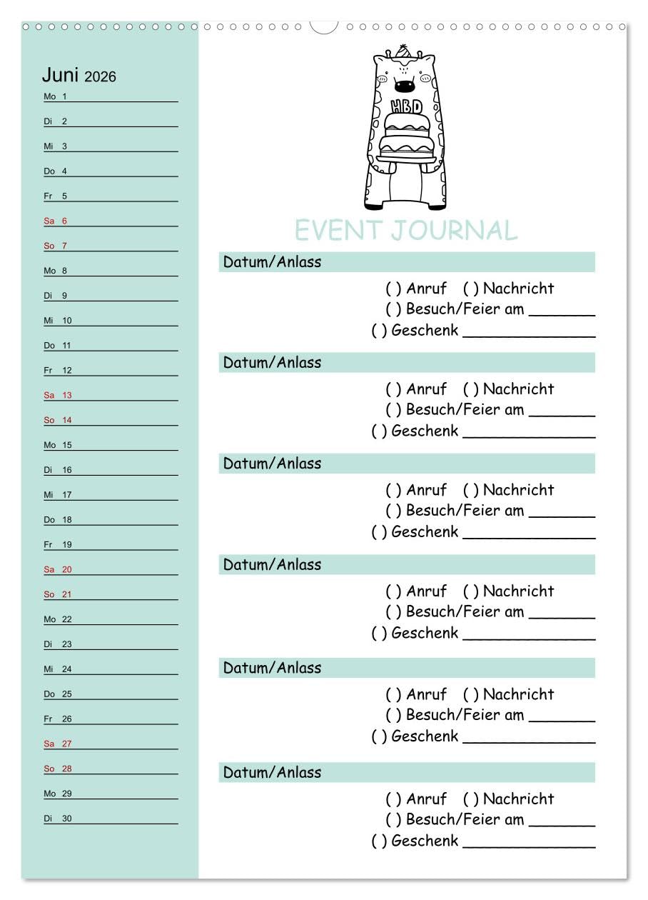 Geburtstagsplaner Doodle Tiere - Für Termine, Geschenke, Eventdetails & mehr (Wandkalender 2026 DIN A2 hoch), CALVENDO Monatskalender: Mit diesem ... und keinen Anruf mehr. (CALVENDO Menschen)