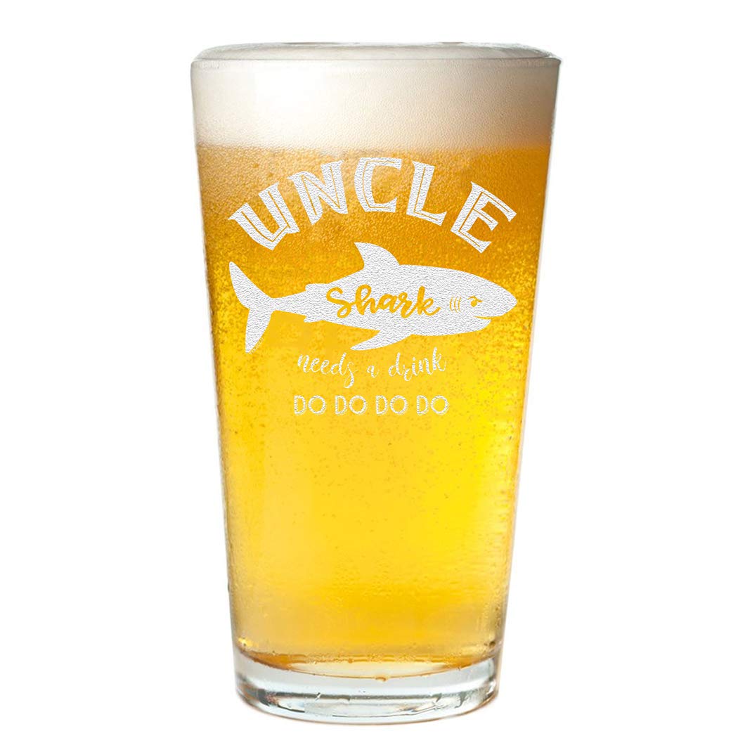 Veracco Uncle Shark Needs a Drink Beer Pint Funny Shark Father's Day For New Dad Daddy Uncle (Clear, Glass)