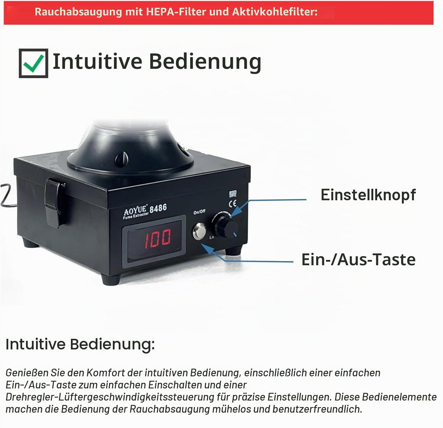AOYUE 8486 lötabsaugung, lötrauchabsaugung, Lötzauchabsauger, Lötrauchentfernung, entwickelt für optimale Leistung im Tisch