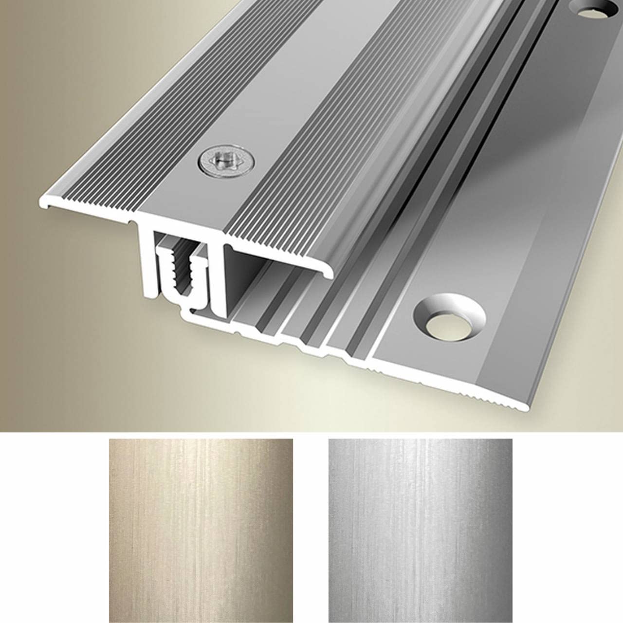 PROVISTON | Barre de seuil parquet | Largeur 34 mm | Épaisseur parquet 6,5-16 mm | Longueur 1000 mm | Profilé en alu | Barre de jonction | Platinium | 1 pièce
