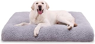Olidora Large Washable Dog Bed, Calming Comfy Dog Crate Mattress Anti Anxiety Dog Beds Deluxe Plush Dog Mat with Anti-Slip Bottom, Grey, 90 cm