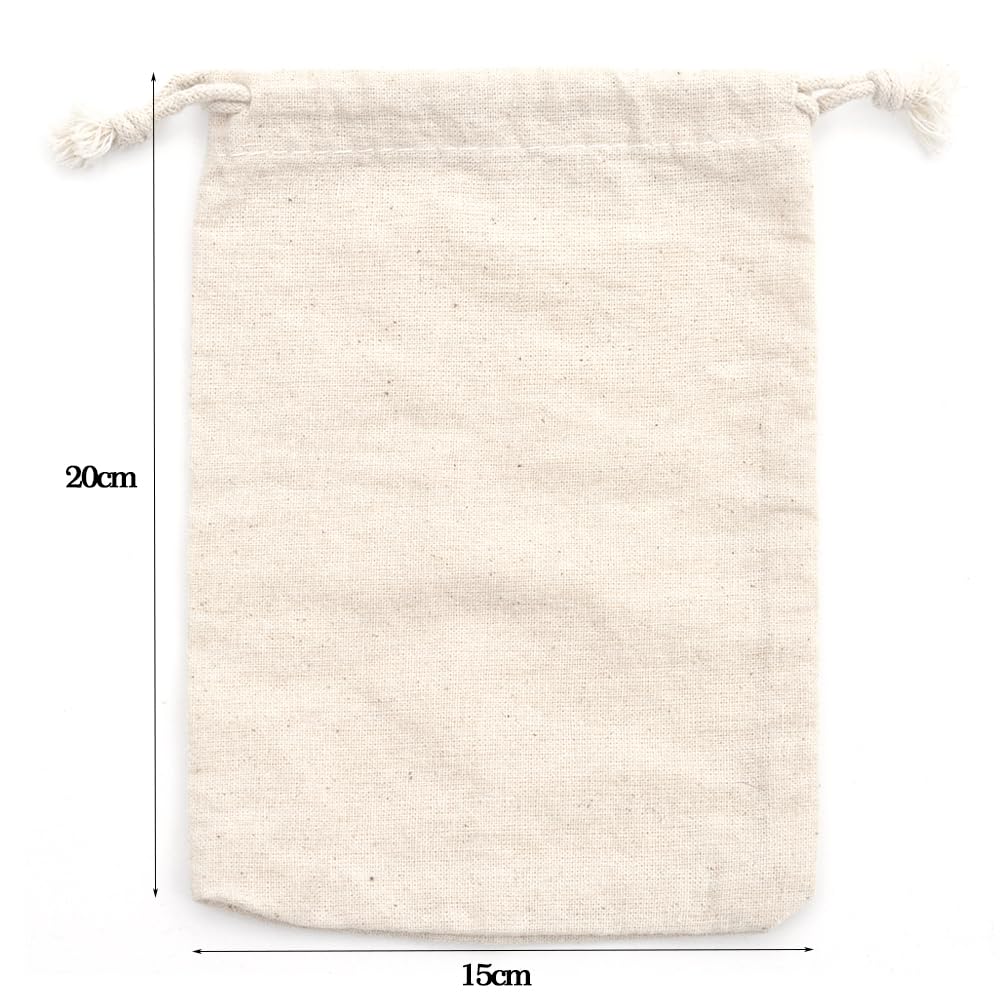 Lot de 50 sacs en mousseline de coton 15 x 19,8 cm - Sacs cadeaux en mousseline de coton uni pour thé aux herbes et bijoux, emballage de fête de mariage - Pochette en lin avec cordon de serrage