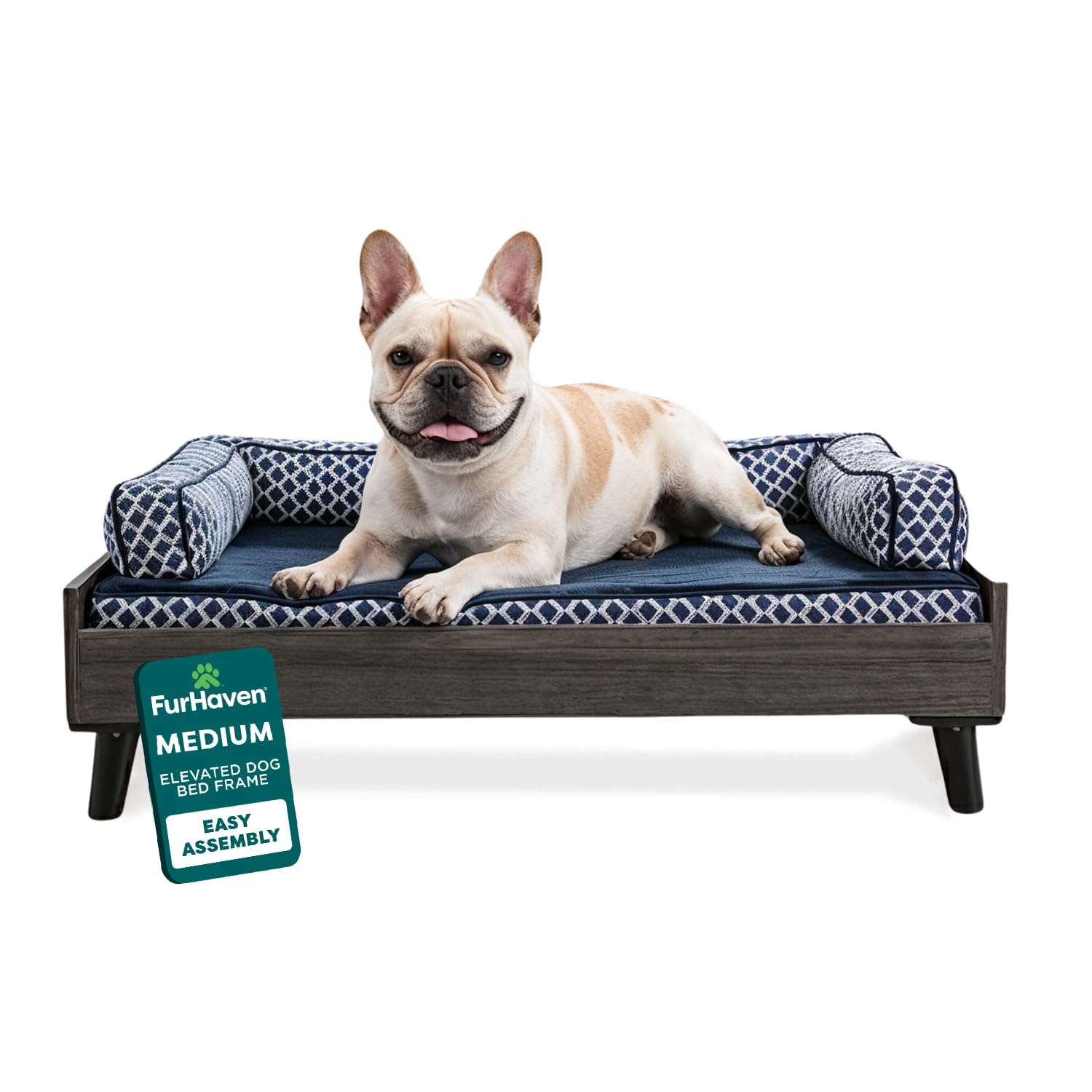 Furhaven Elevated Dog Bed Frame for 30" x 20" Medium Dog Beds, Easy Assembly - Mid-Century Modern Bed Frame - Gray Wash, Medium